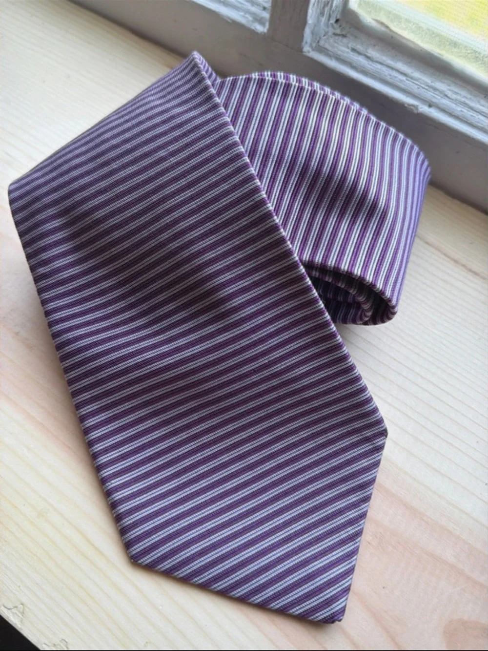Brooks Brothers Purple and White Striped Silk Tie